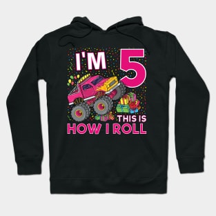 5th Birthday Monster Truck Party Gift 5 Year Old Girl Hoodie